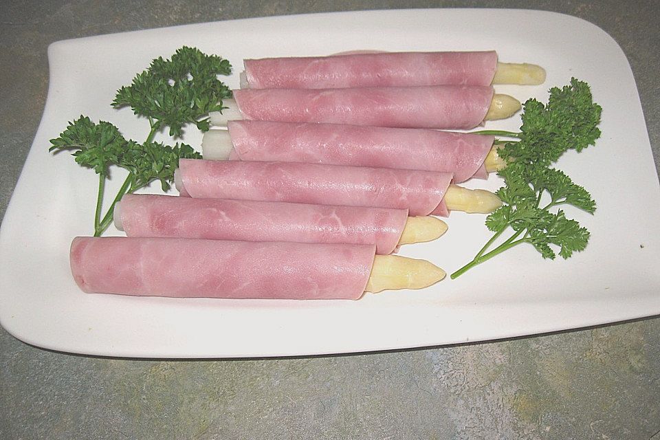 Spargel - Schinkenröllchen in Aspik