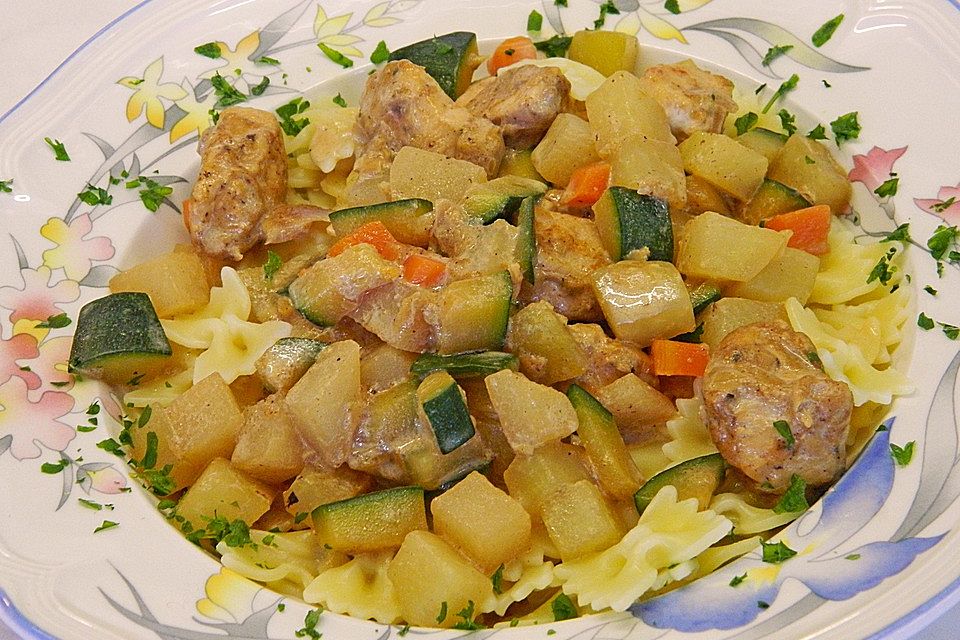 Hähnchen - Kohlrabi - Zucchini Pfanne