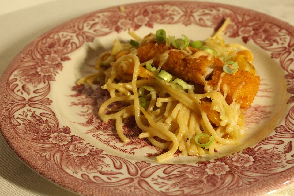 Fischstäbchen - Spaghetti - Auflauf