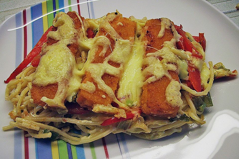 Fischstäbchen - Spaghetti - Auflauf