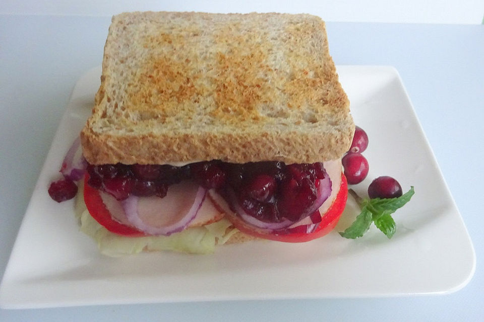 Truthansandwich mit Preiselbeerketchup