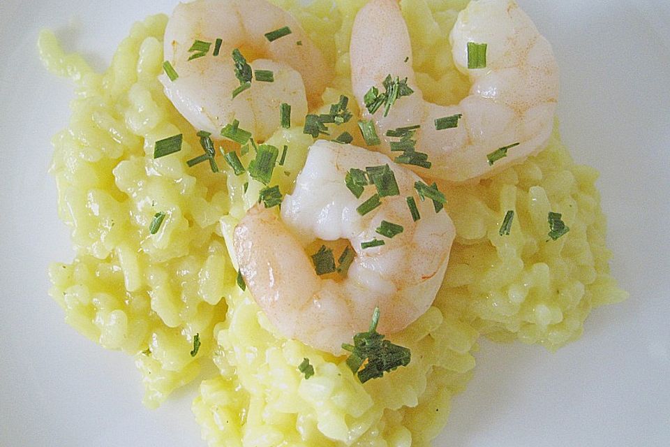 Safranrisotto mit Riesengarnelen