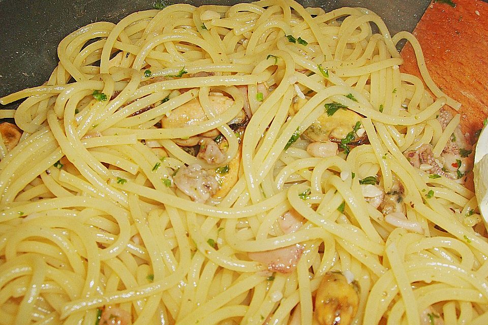 Spaghetti mit Garnelen