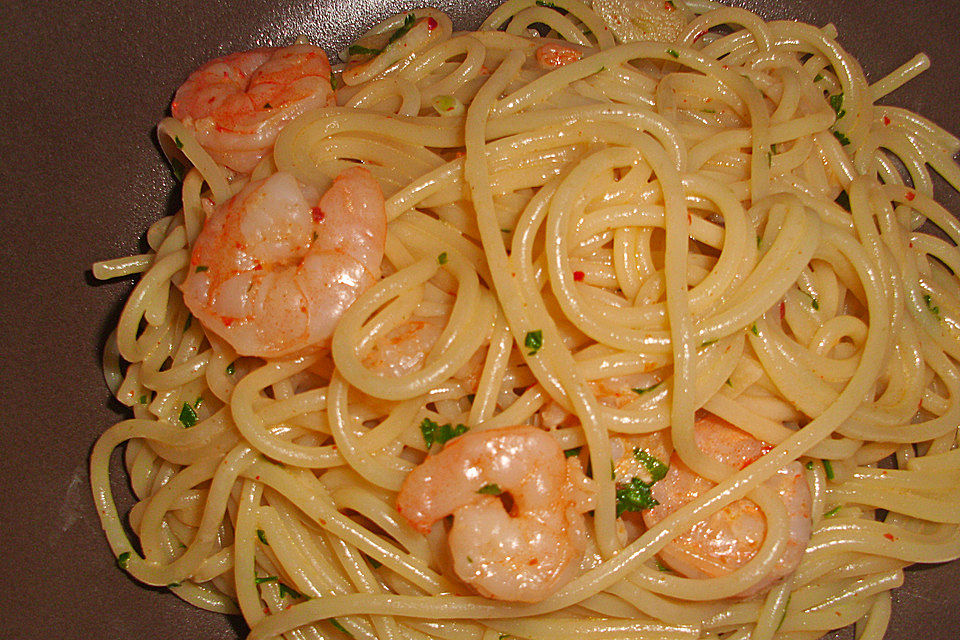 Spaghetti mit Garnelen