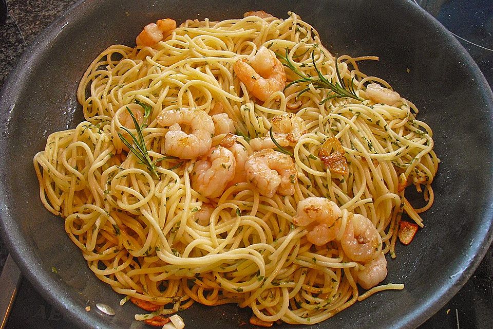 Spaghetti mit Garnelen