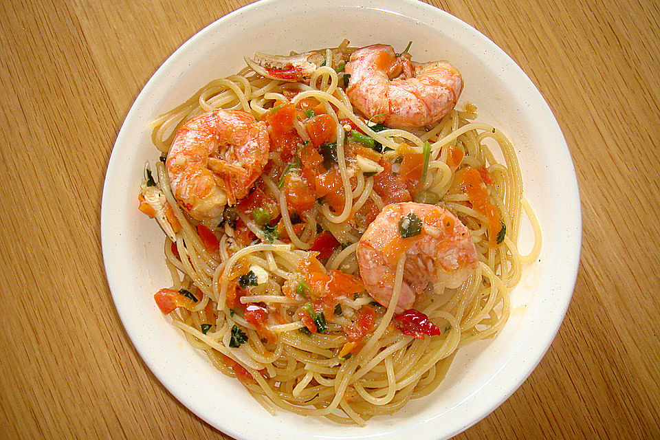 Spaghetti mit Garnelen