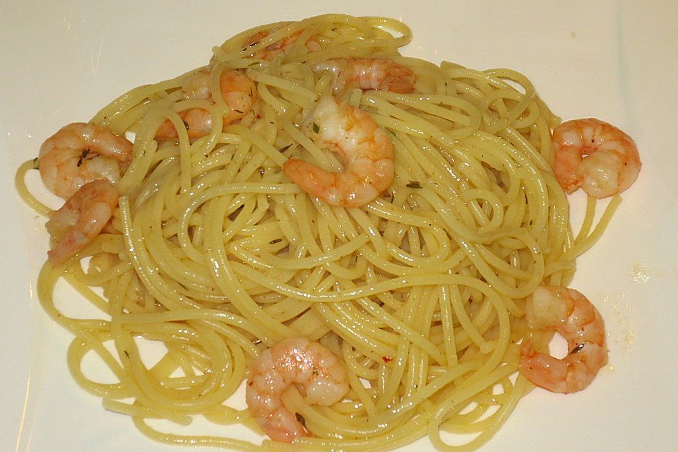 Spaghetti mit Garnelen