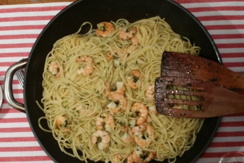 Spaghetti mit Garnelen