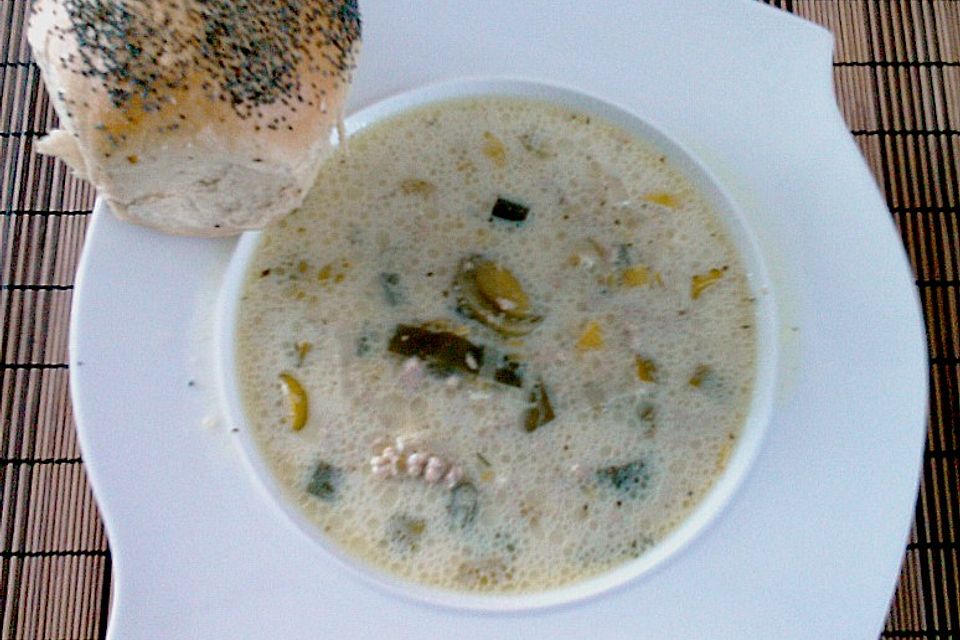 Lauchsuppe mit Hackfleisch