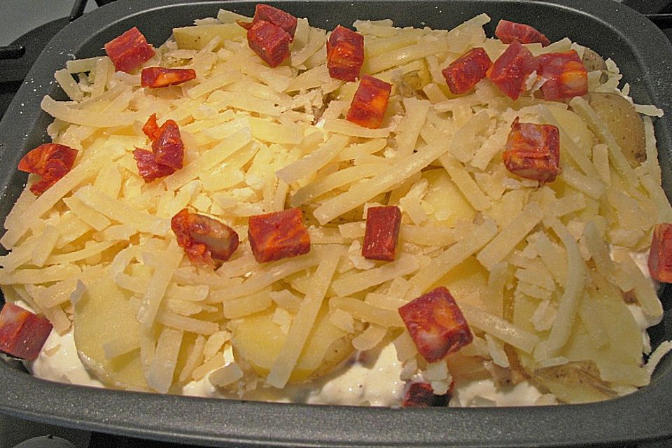 Pikanter Hüttenkäse - Kartoffel - Auflauf