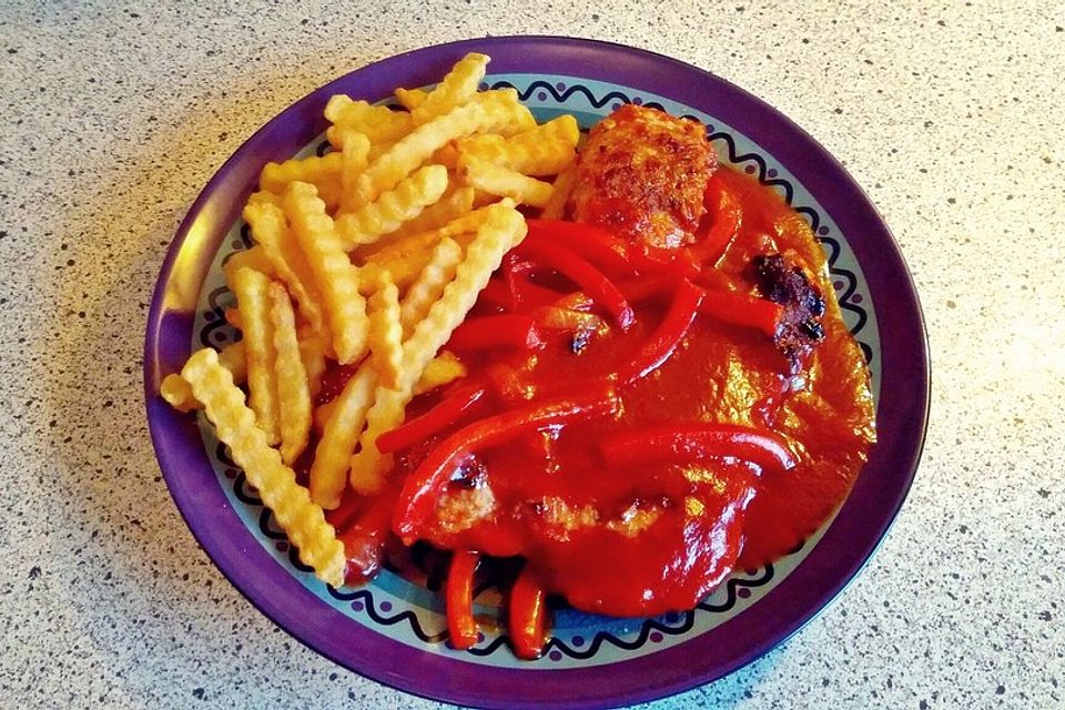 Schnitzel mit Paprika-Tomatensauce