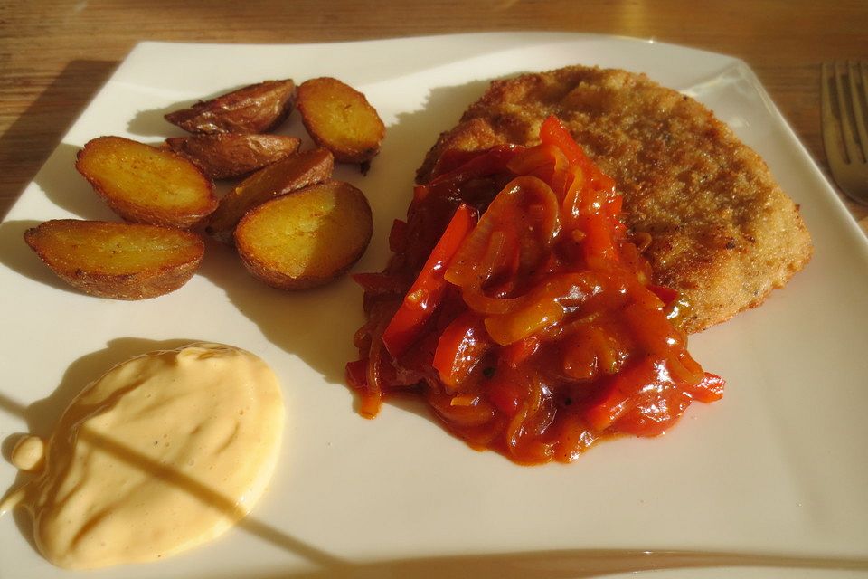 Schnitzel mit Paprika-Tomatensauce