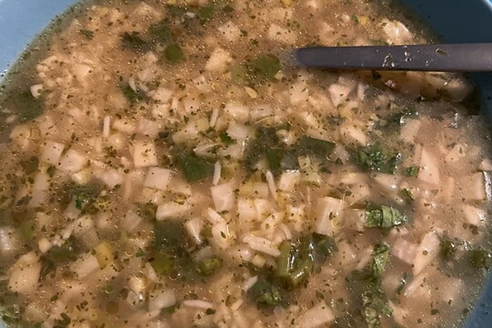 Thailändische Reissuppe mit Garnelen