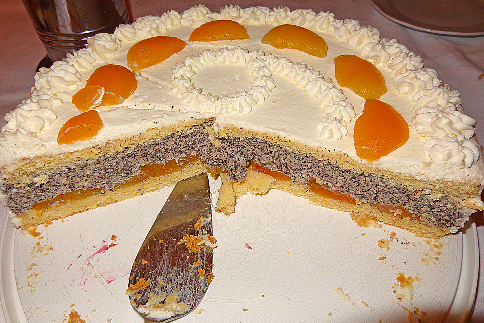 Aprikosen - Mohn - Sahne Torte