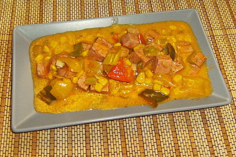 Leberkäse - Ragout mit Gemüse