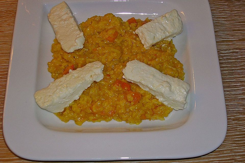 Kürbisrisotto mit gebratenem Schafskäse