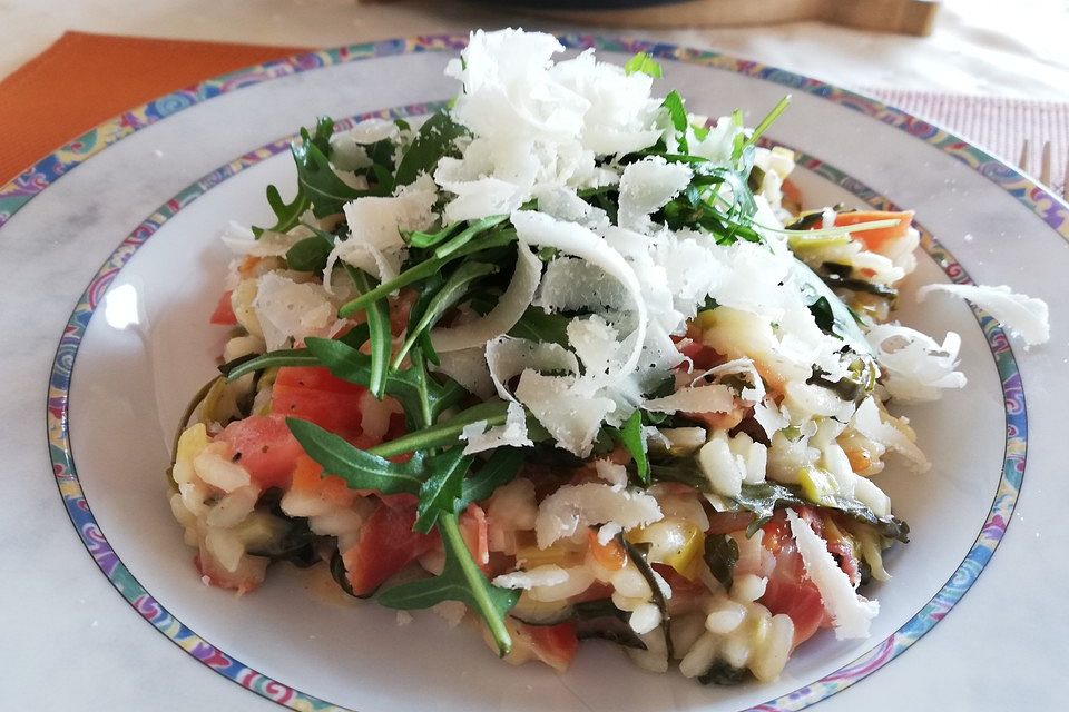 Rucola-Risotto mit Schinken