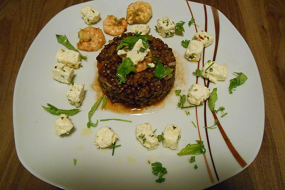 Belugalinsen mit mariniertem Feta