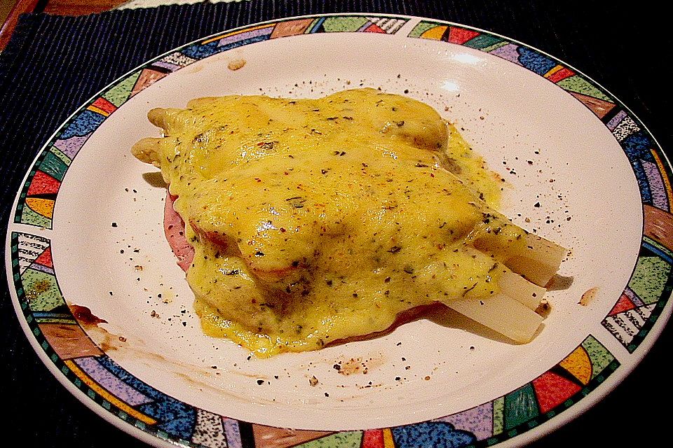 Überbackener Schinken - Spargel - Toast