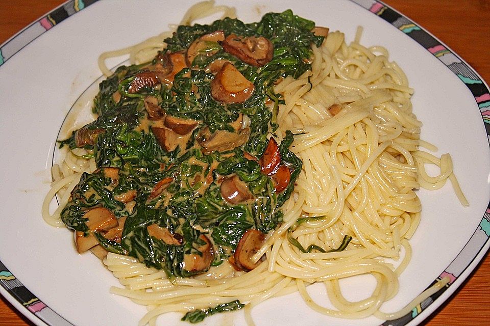 Pilz-Spinat-Spaghetti