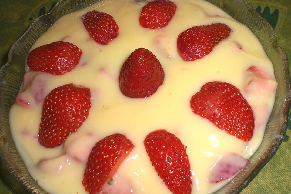 Vanillepudding mit Erdbeeren