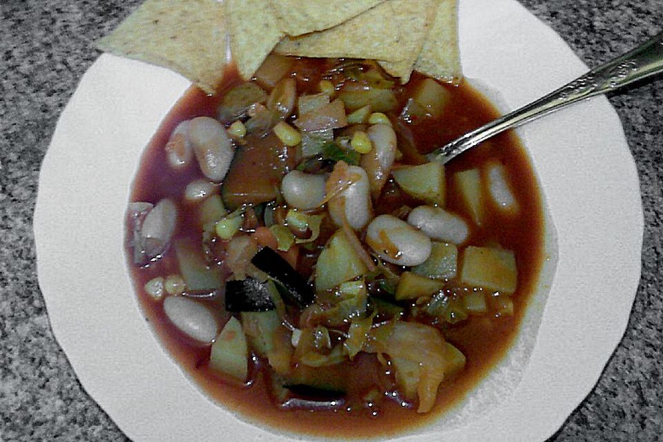 Mexikanische Gemüsesuppe mit Tortillachips