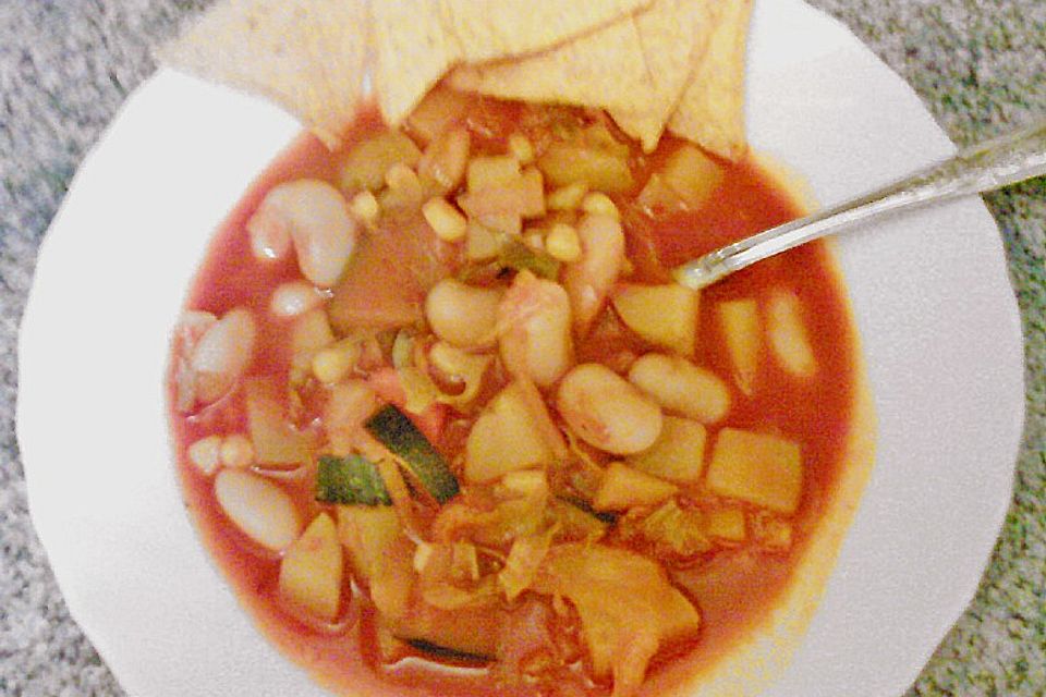 Mexikanische Gemüsesuppe mit Tortillachips