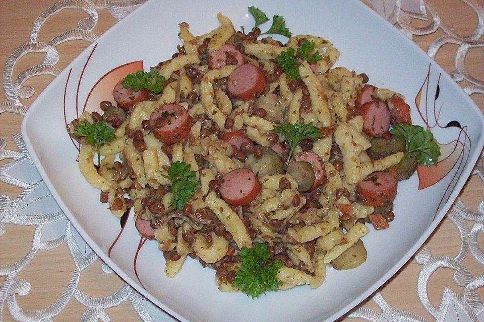 Linsenpfanne mit Spätzle