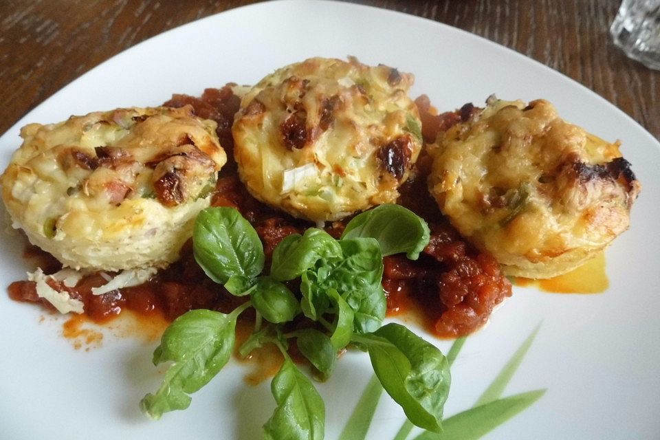 Spaghetti - Muffins mit Tomatensauce