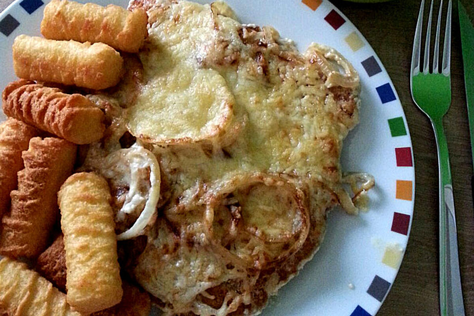 Überbackene Zwiebel-Sahne-Schnitzel