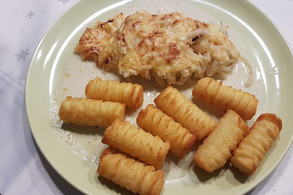 Überbackene Zwiebel-Sahne-Schnitzel