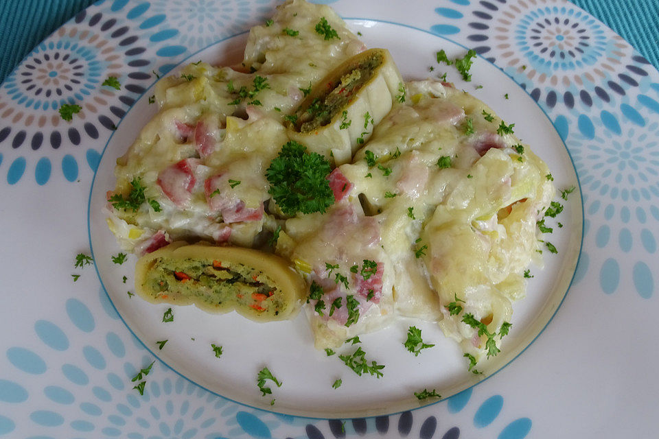 Maultaschenauflauf mit Lauch