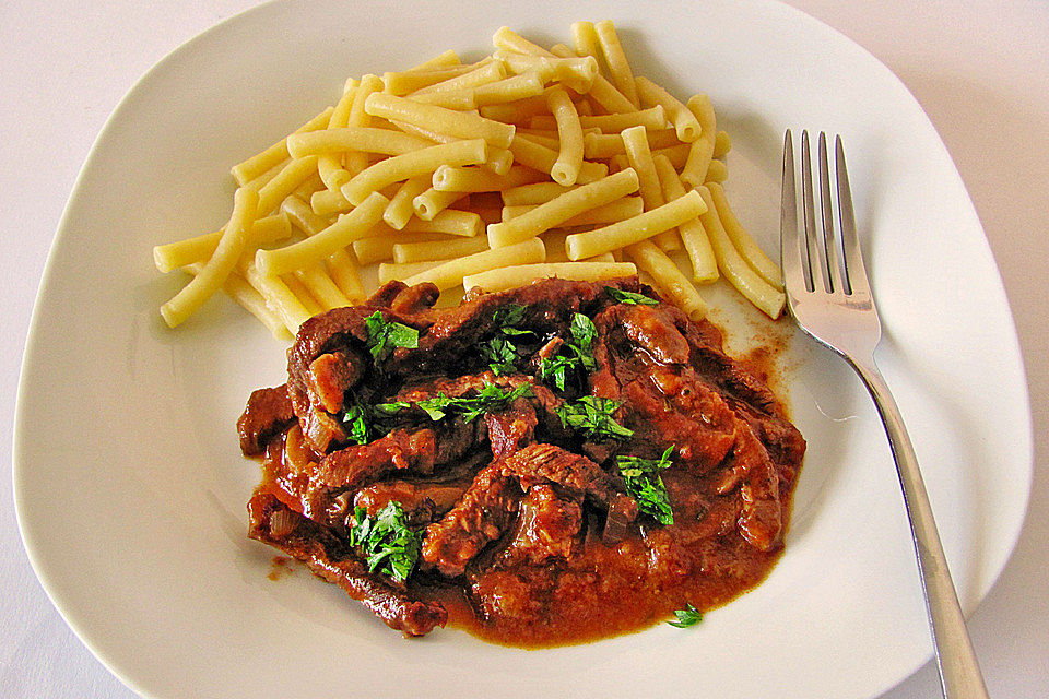 Rindergeschnetzeltes mit Guinness-Sauce