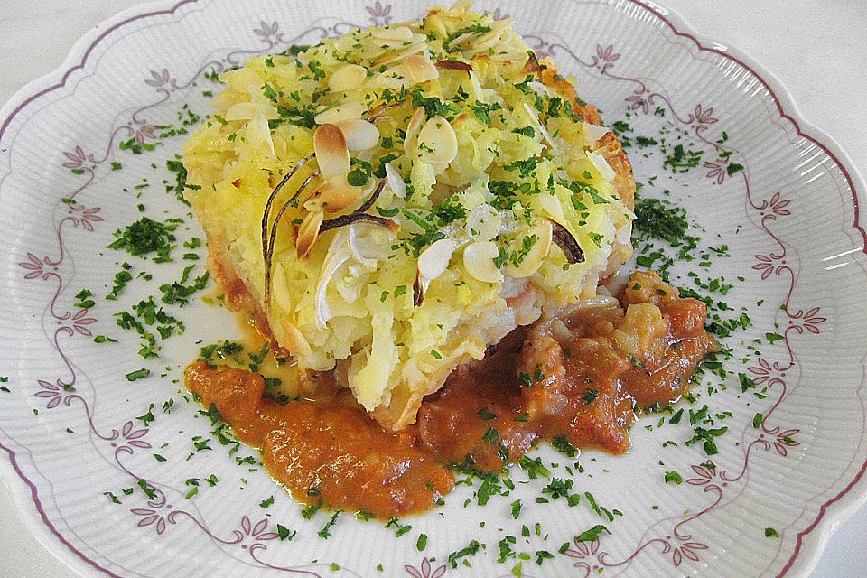 Sherry-Hähnchen mit Kartoffelkruste