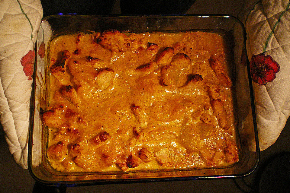 Curryhuhn mit Pfirsichen