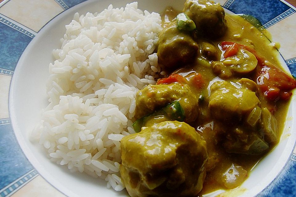 Hackfleischbällchen in Curry - Rahmsoße