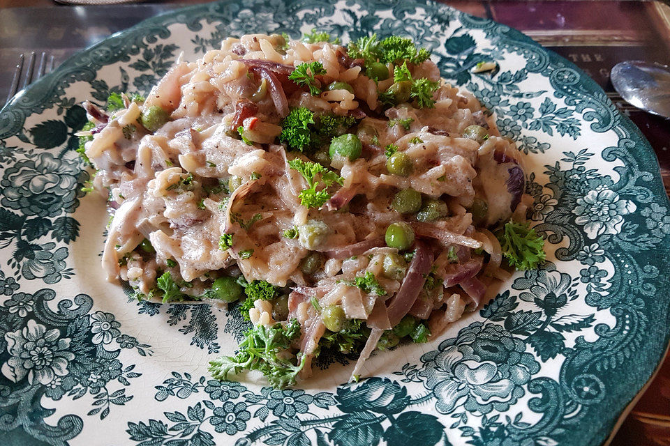 Pilzrisotto mit Erbsen