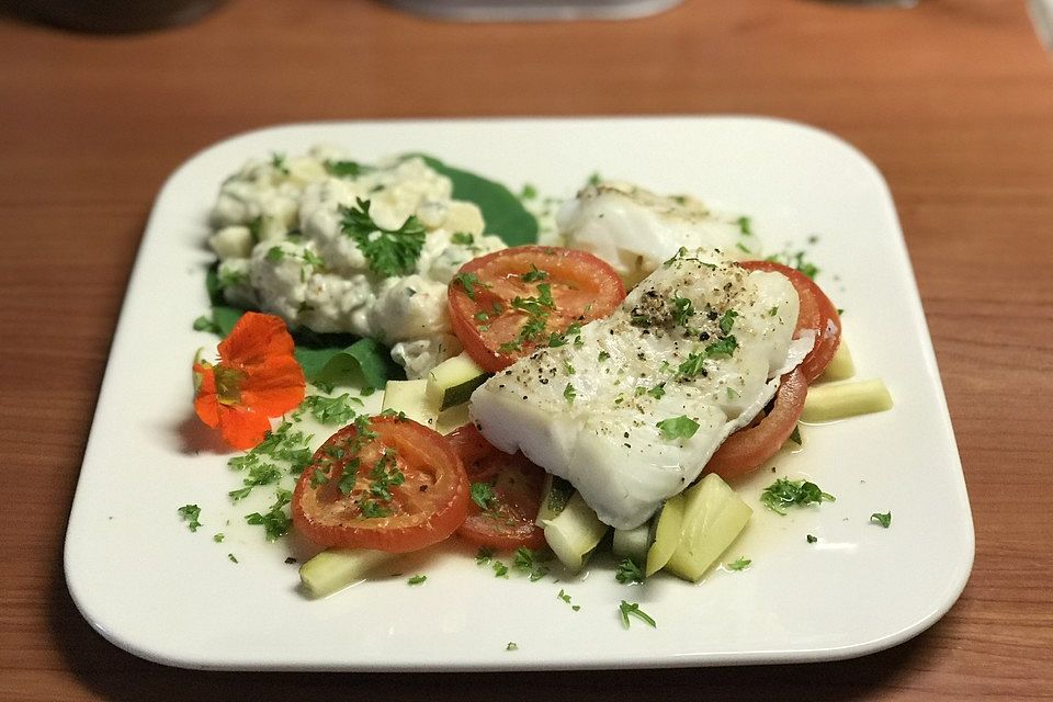 Fisch mit Zucchini - Tomatensauce