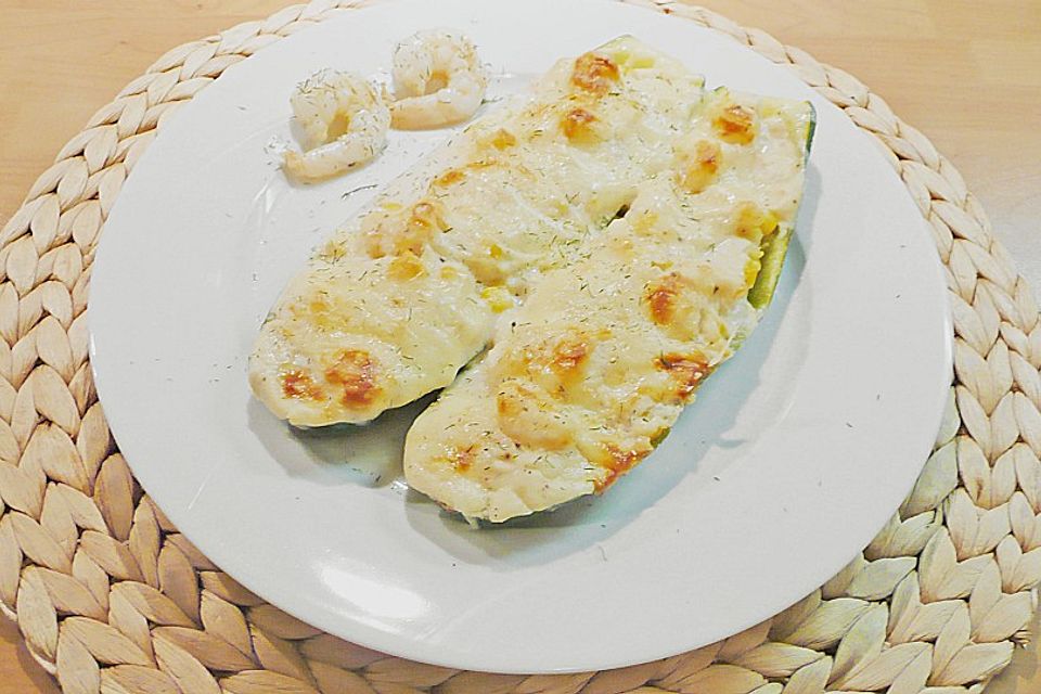 Zucchinigratin mit Garnelen