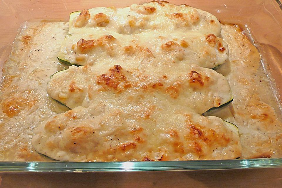 Zucchinigratin mit Garnelen