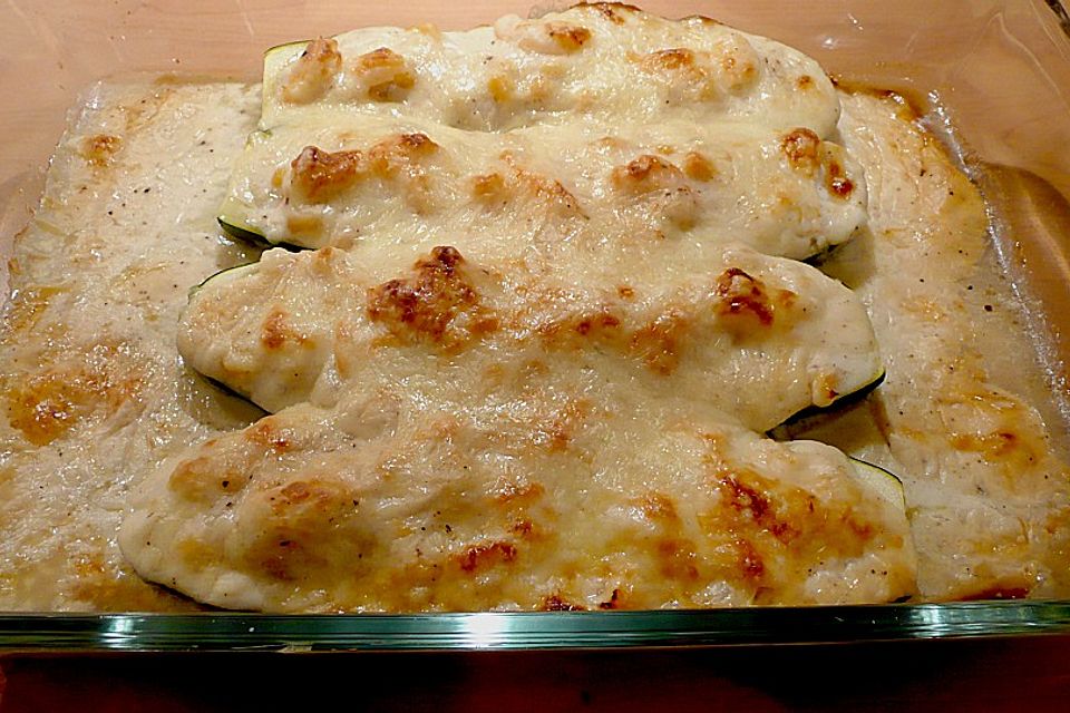 Zucchinigratin mit Garnelen