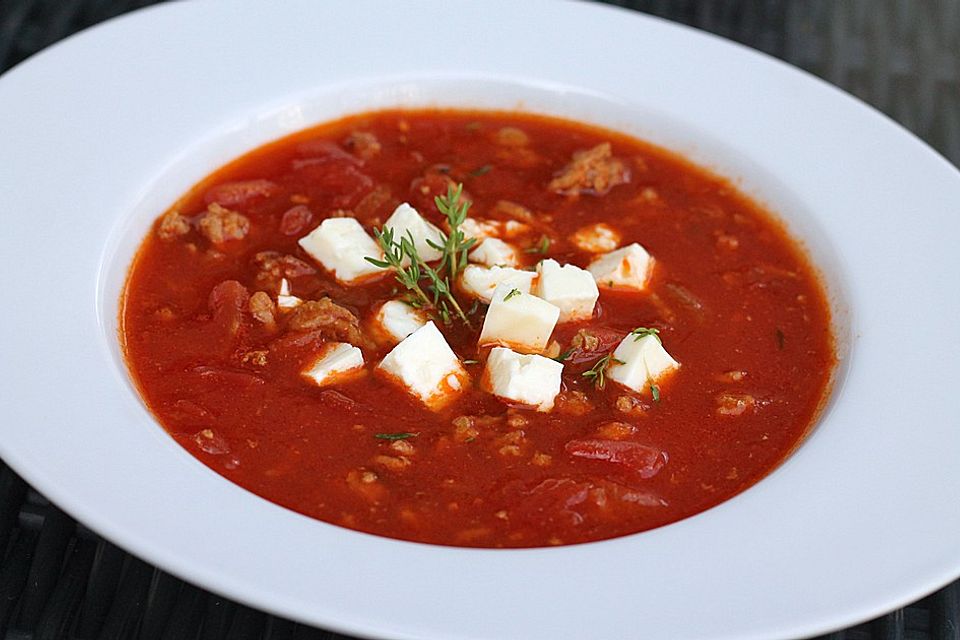 Tomaten - Hackfleischsuppe mit Feta