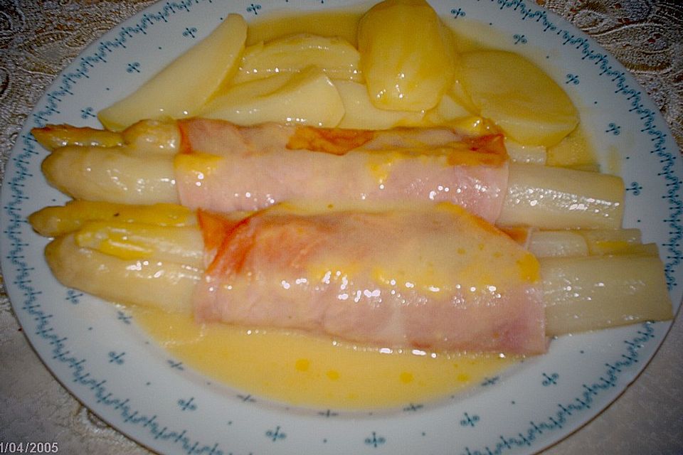 Schinkenröllchen mit Spargel