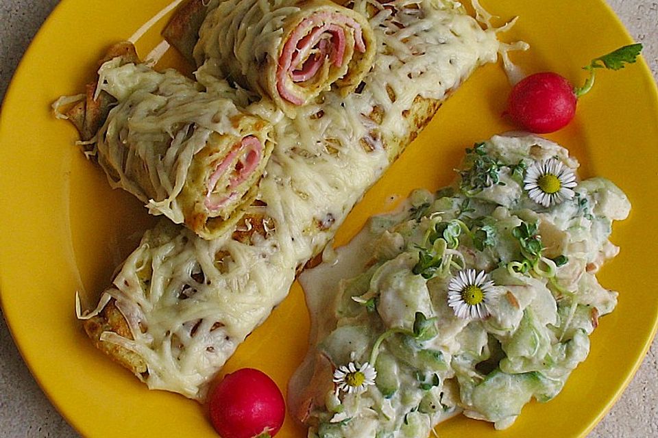 Überbackene Schinken-Käse-Crepes