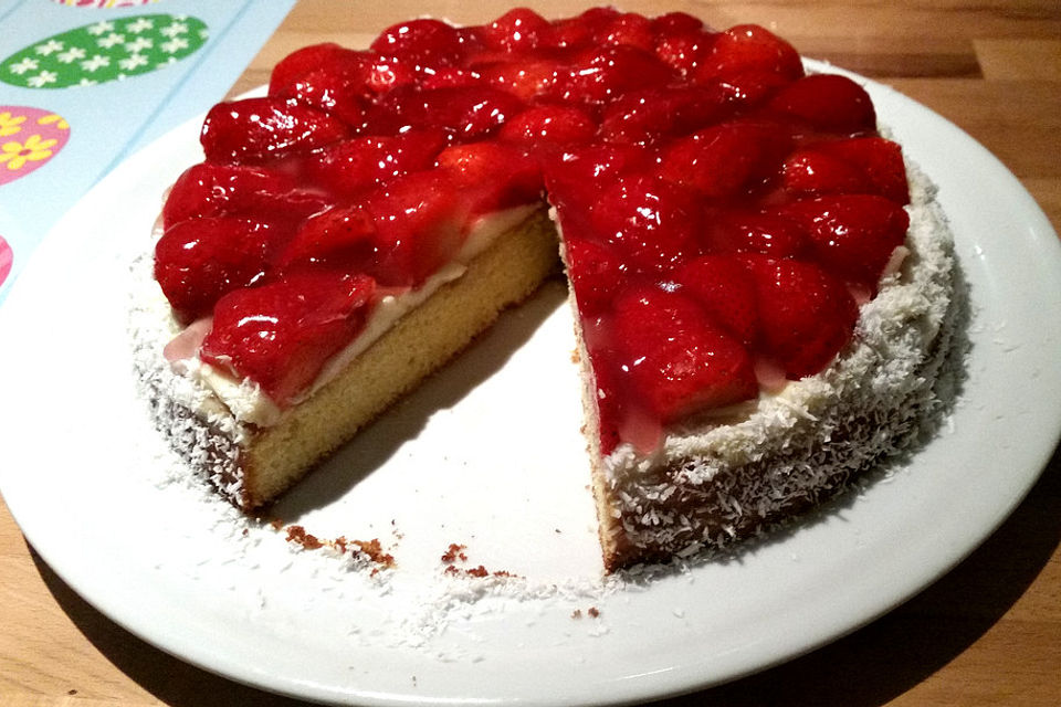 Erdbeerkuchen mit Vanillepudding