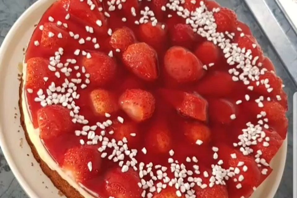 Erdbeerkuchen mit Vanillepudding