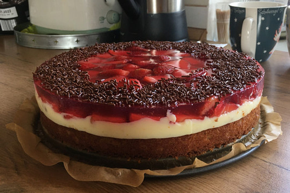 Erdbeerkuchen mit Vanillepudding