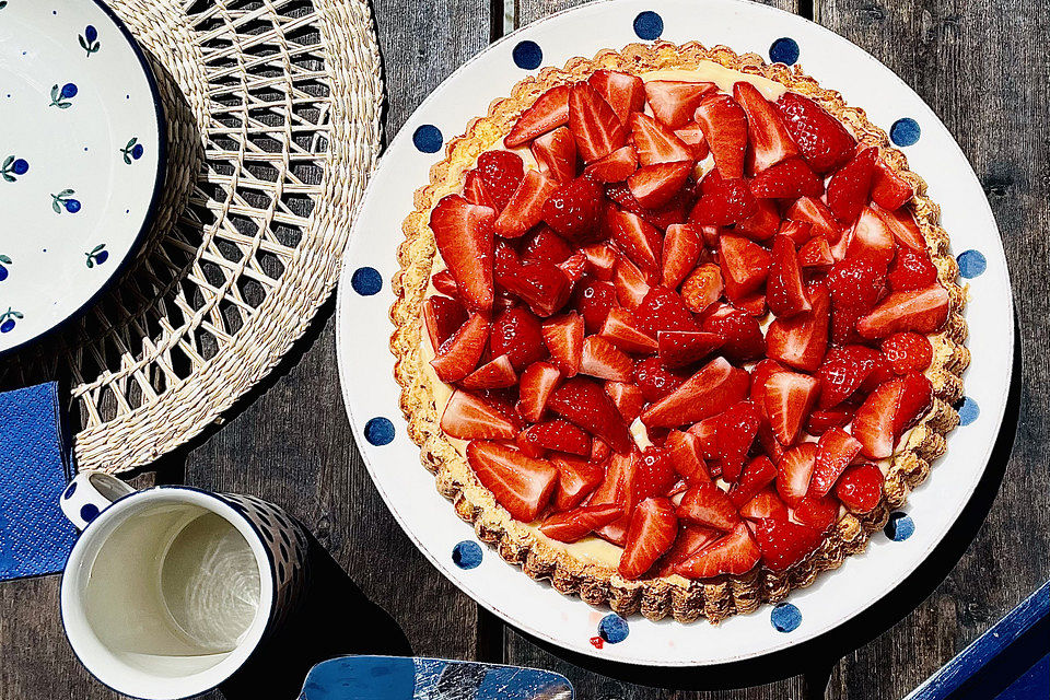 Erdbeerkuchen mit Vanillepudding