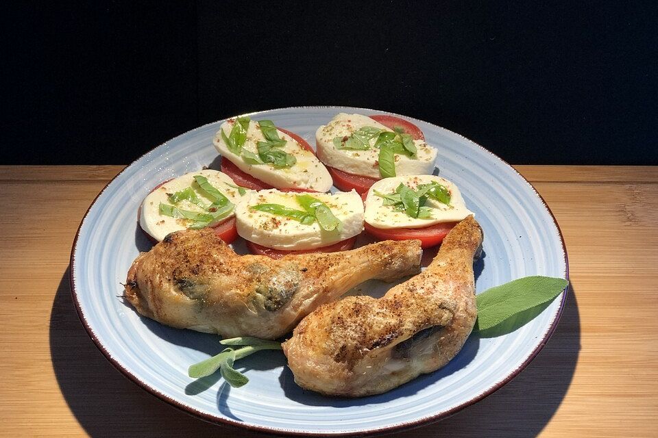 Gegrillte Hähnchenkeulen mit Salbei