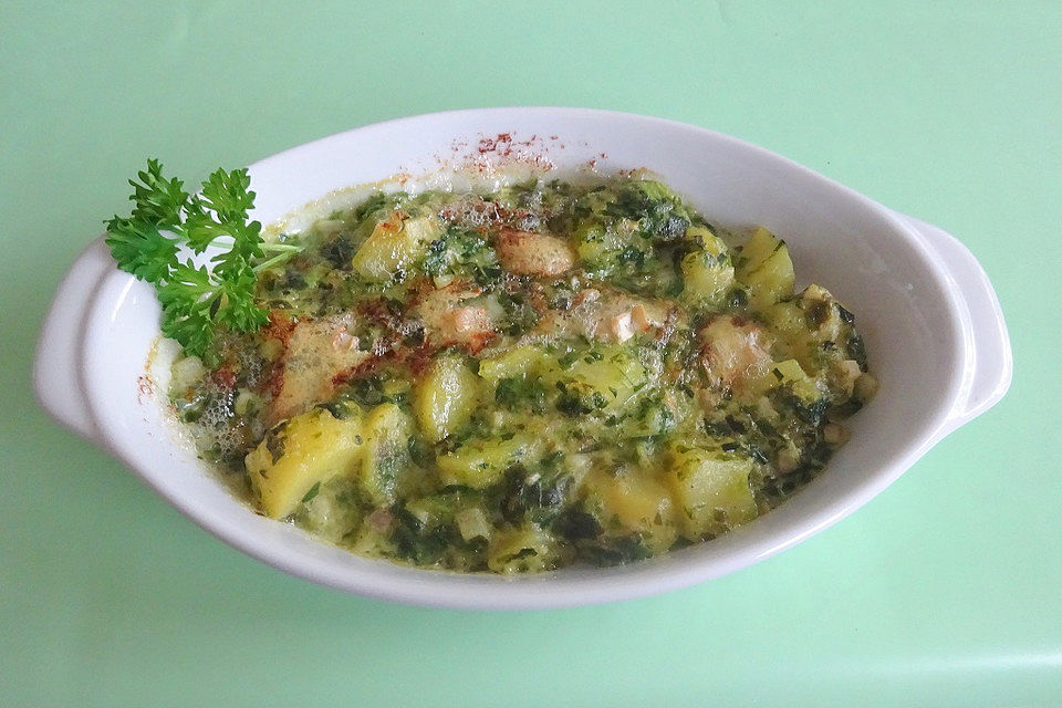 Spinat - Kartoffelauflauf mit Gorgonzola